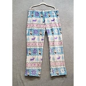 Disney Women Sleepwear XL Blue Pajama Pants Frozen Olaf Fair Isle Fleece Pocket